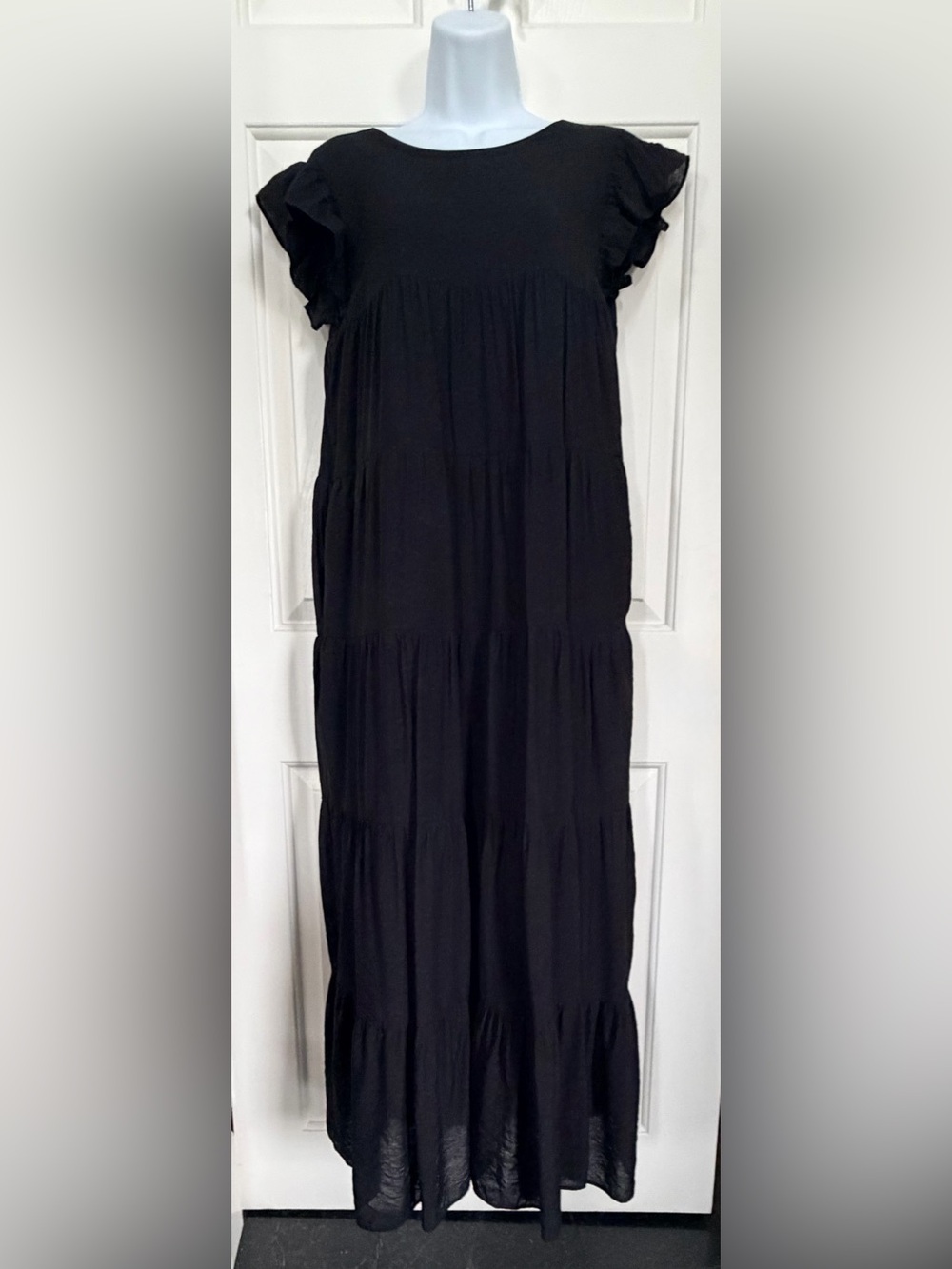 English Factory Black Tiered Maxi Dress with Flutter Sleeves